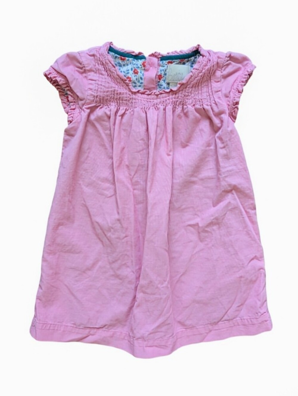 Mini Boden Pink Smocked Corduroy Cap Sleeve Dress - Size 1.5-2Y